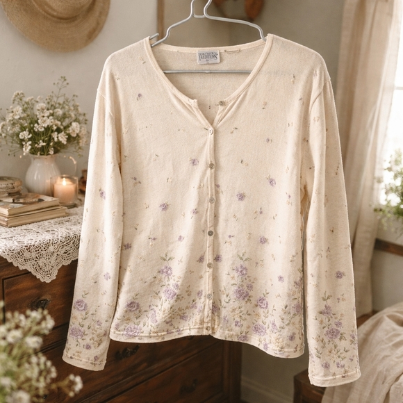 Northern Traditions Sweaters - Vintage Northern Traditions Floral Cardigan Cream Large Cottagecore